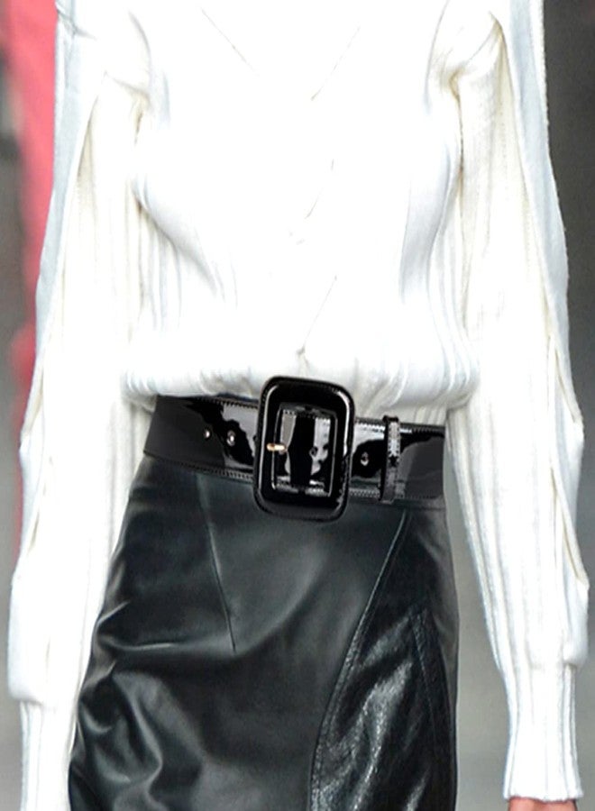 ANNULOYA Lady's Patent Leather Belt Fashion Cinch Women Wide Waist Belts for Dresses with Square Buckle - Image 5